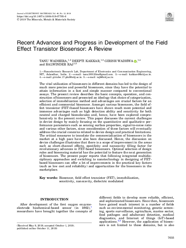 (PDF) Recent Advances and Progress in Development of the Field Effect ...