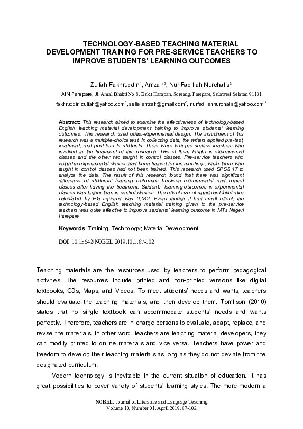 (PDF) TechnologyBased Teaching Material Development Training for Pre