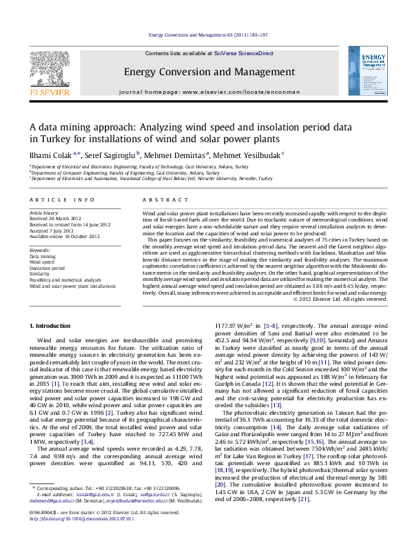 (PDF) A data mining approach: Analyzing wind speed and insolation ...