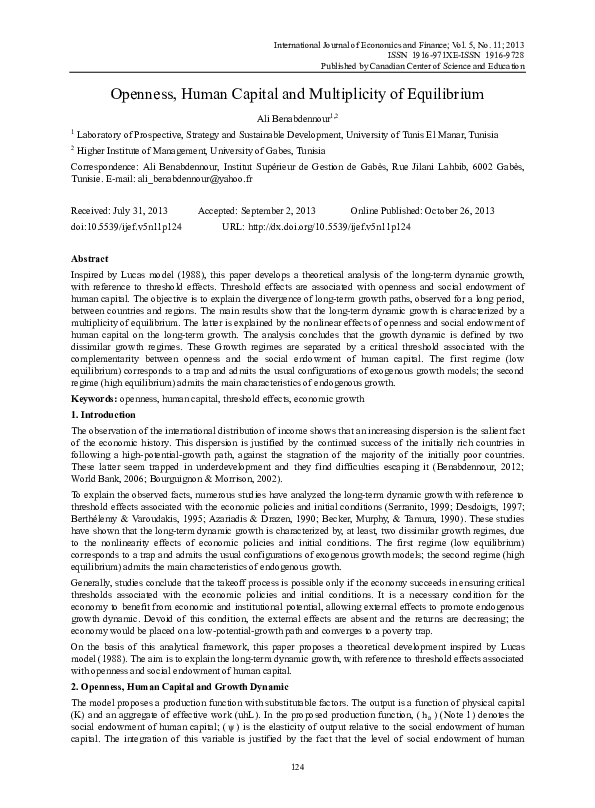 (PDF) Openness, Human Capital and Multiplicity of Equilibrium