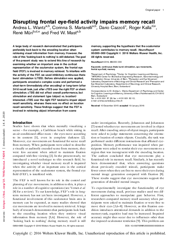 (PDF) Disrupting frontal eye-field activity impairs memory recall