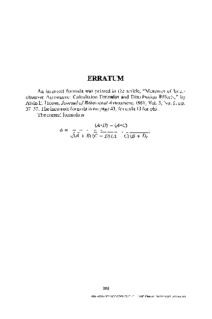 (PDF) Measures of interobserver agreement: Calculation formulas and ...
