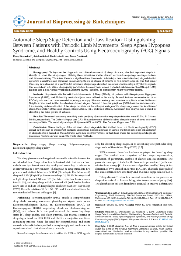 (PDF) Automatic Sleep Stage Detection and Classification ...