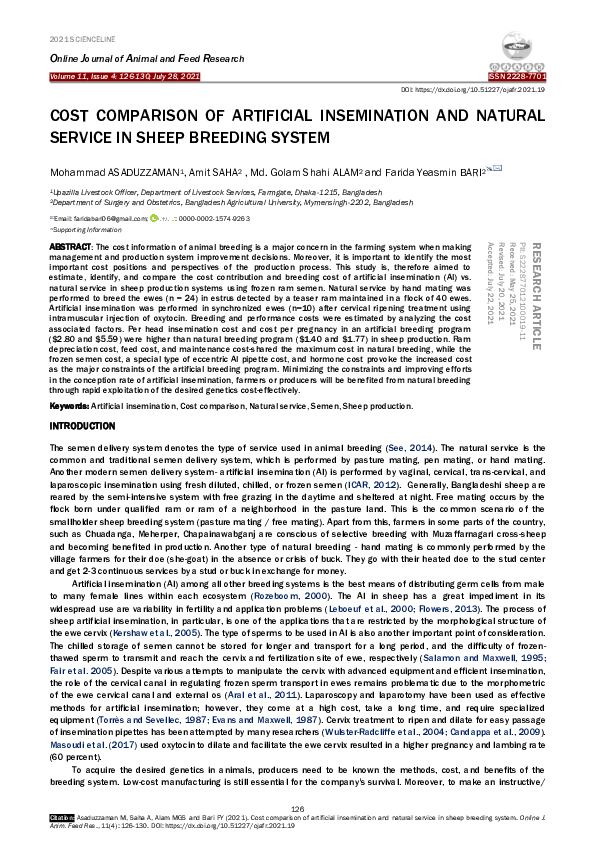 (PDF) Cost comparison of artificial insemination and natural service in ...