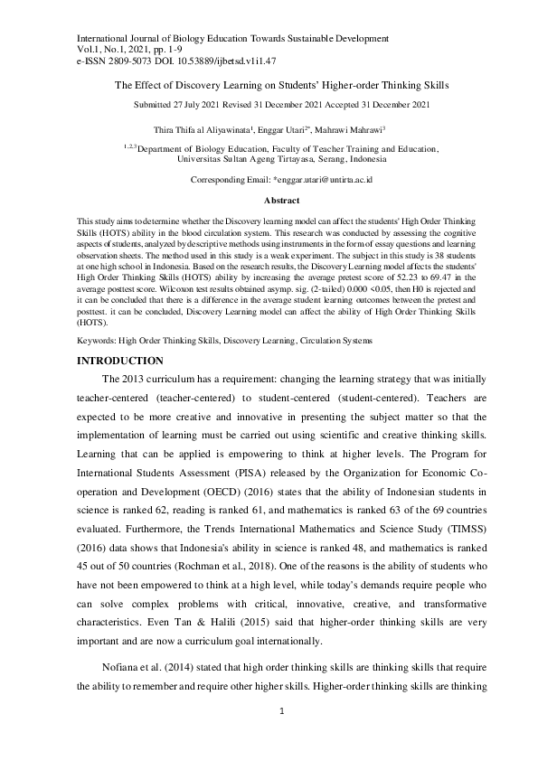 (PDF) The Effect of Discovery Learning on Students’ Higher-order ...