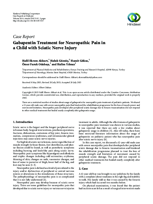 (PDF) Gabapentin Treatment for Neuropathic Pain in a Child with Sciatic ...