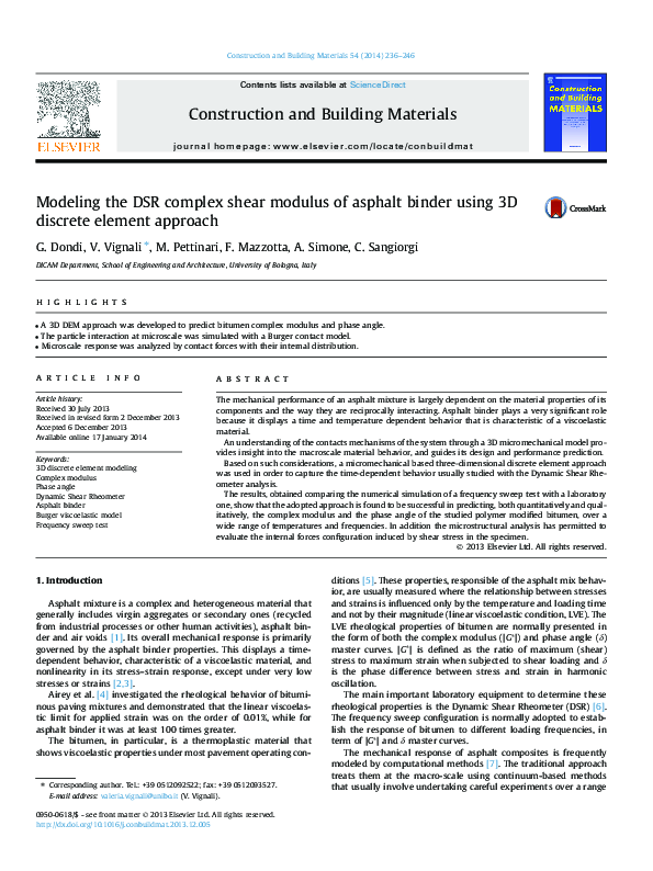 (PDF) Modeling the DSR complex shear modulus of asphalt binder using 3D ...