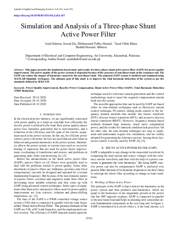 (PDF) Simulation and Analysis of a Three-phase Shunt Active Power Filter