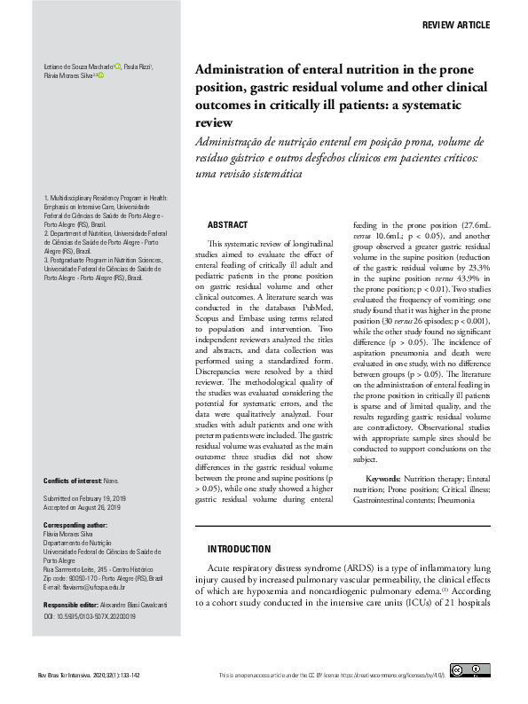 (PDF) Administration of enteral nutrition in the prone position ...