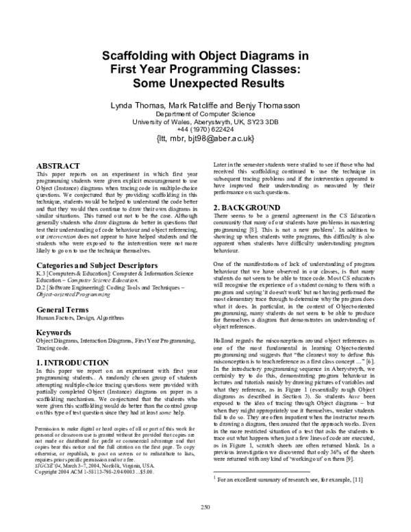 (PDF) Scaffolding with object diagrams in first year programming classes