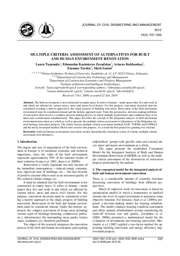(PDF) Multiple criteria assessment of alternatives for built and human ...