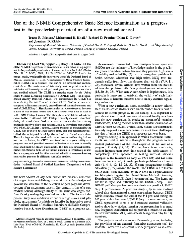 (PDF) Use of the NBME Comprehensive Basic Science Examination as a ...