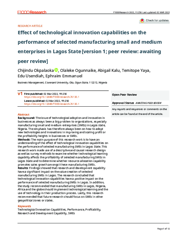 (PDF) Effect of technological innovation capabilities on the ...