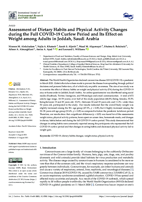 (PDF) Assessment of Dietary Habits and Physical Activity Changes during ...
