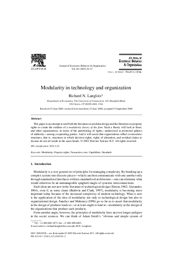(PDF) Modularity in technology and organization