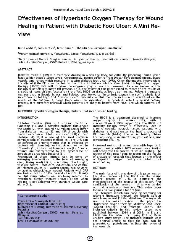 (PDF) Effectiveness of Hyperbaric Oxygen Therapy for Wound Healing in ...