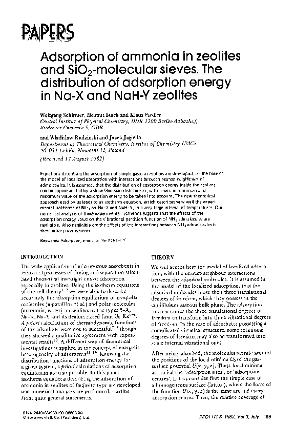 (PDF) Adsorption of ammonia in zeolites and SiO2-molecular sieves. The ...