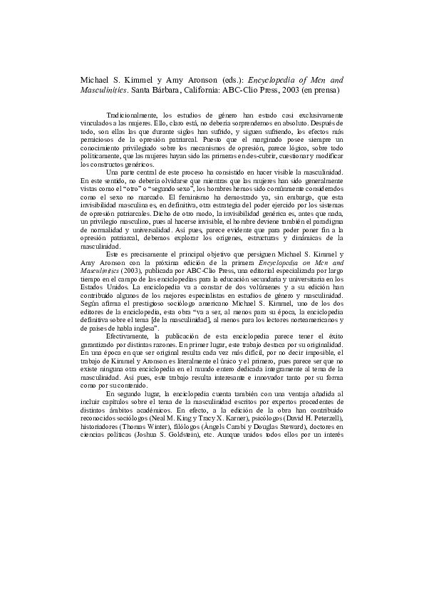 (PDF) Encyclopedia on Men and Masculinities, por Michael S. Kimmel y ...