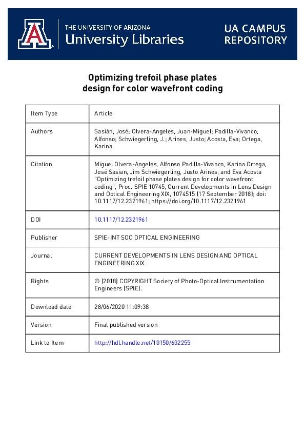 (PDF) Optimizing trefoil phase plates design for color wavefront coding