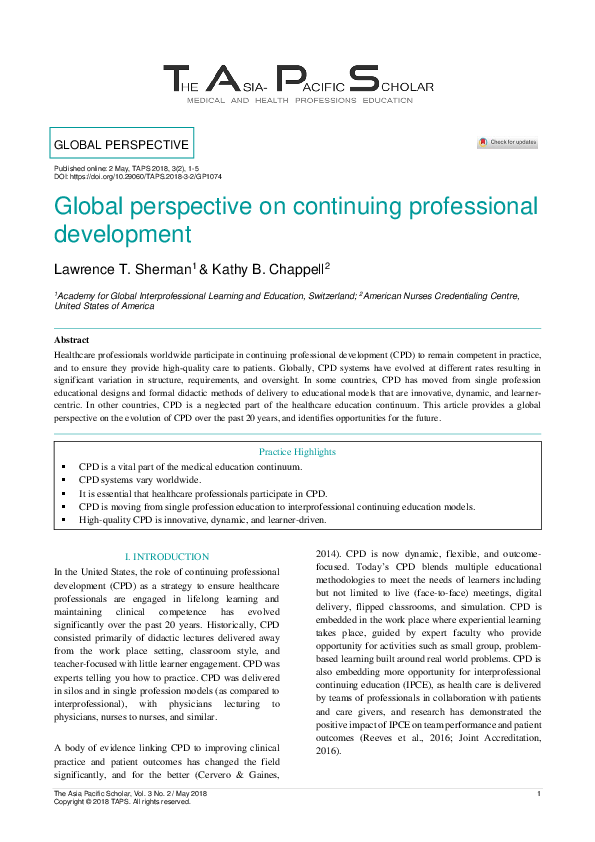 (PDF) Global Perspective on Continuing Professional Development