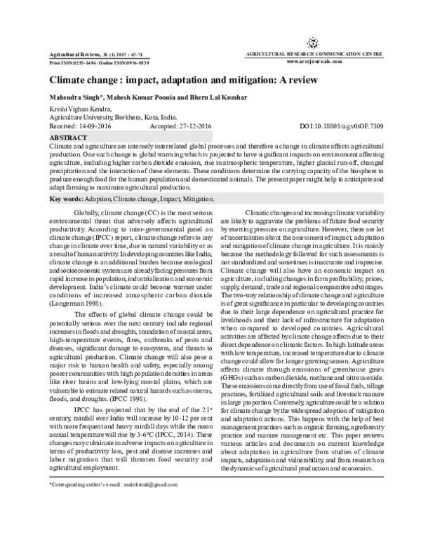 (PDF) Climate change : Impact, adaptation and mitigation: A review