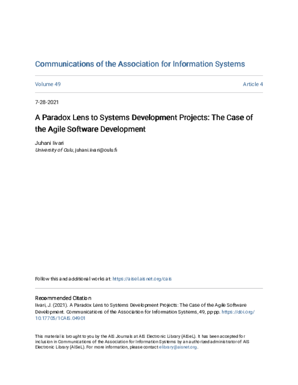 (PDF) A Paradox Lens to Systems Development Projects: The Case of the ...