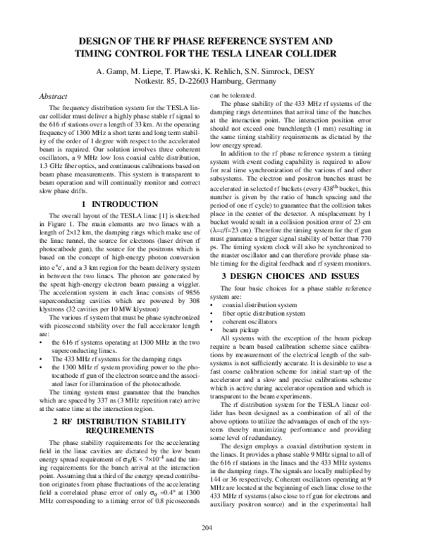 (PDF) Design of the RF Phase Reference System and Timing Control for ...