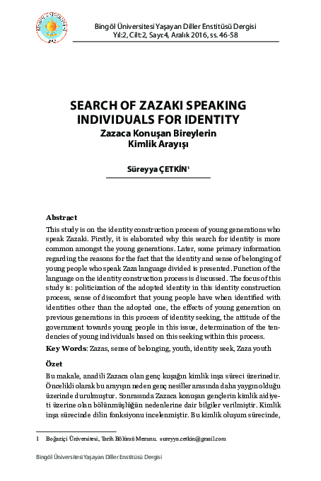 (PDF) Search of ZaZaki Speaking individualS for identity Zazaca konuşan ...