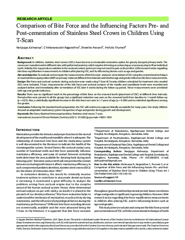 (PDF) Comparison of Bite Force and the Influencing Factors Pre- and ...