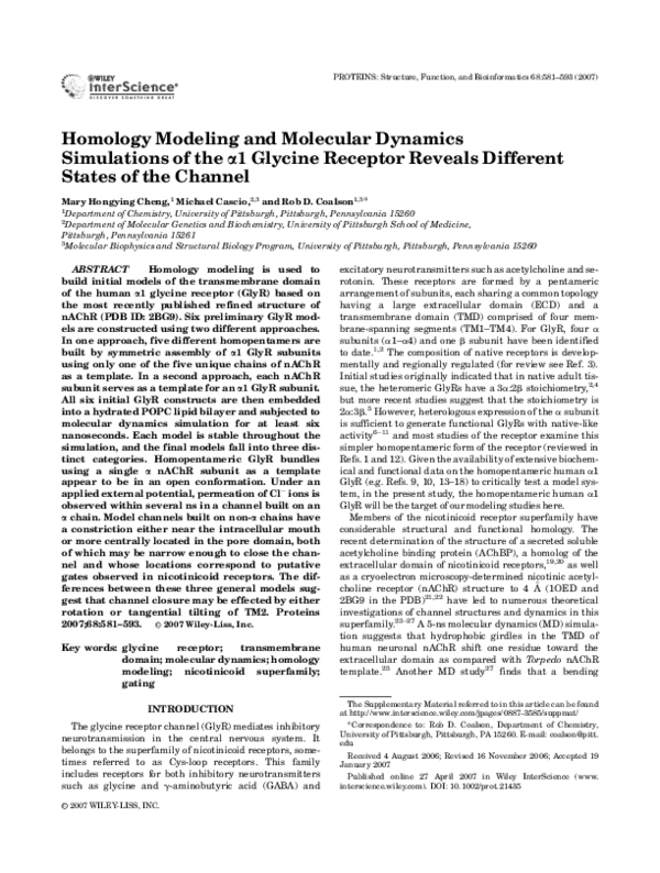(PDF) Homology modeling and molecular dynamics simulations of the α1 ...