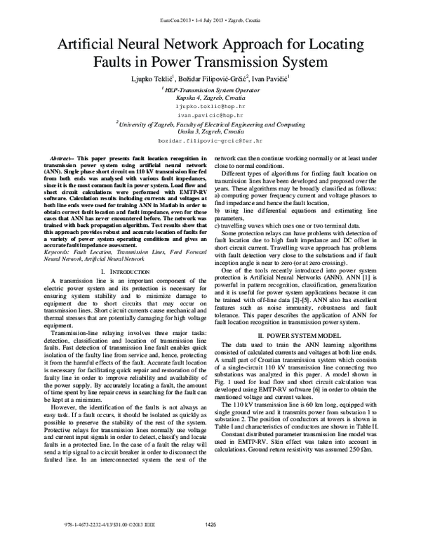 (PDF) Artificial neural network approach for locating faults in power ...