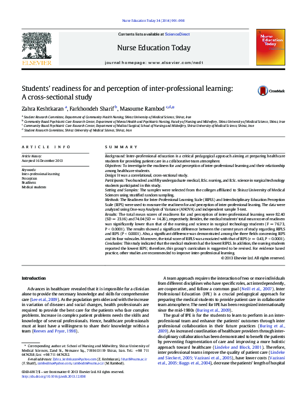(PDF) Students' readiness for and perception of inter-professional ...