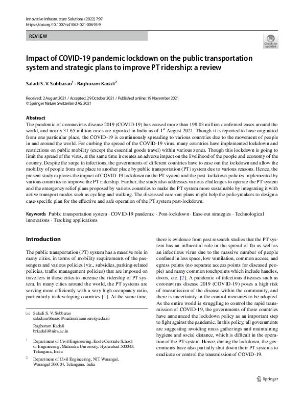 (PDF) Impact of COVID-19 pandemic lockdown on the public transportation ...