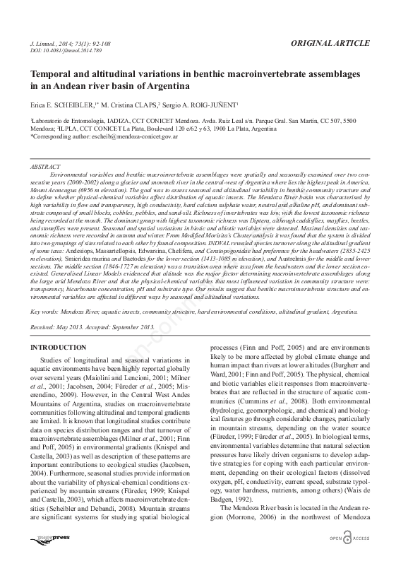(PDF) Temporal and altitudinal variations in benthic macroinvertebrate ...