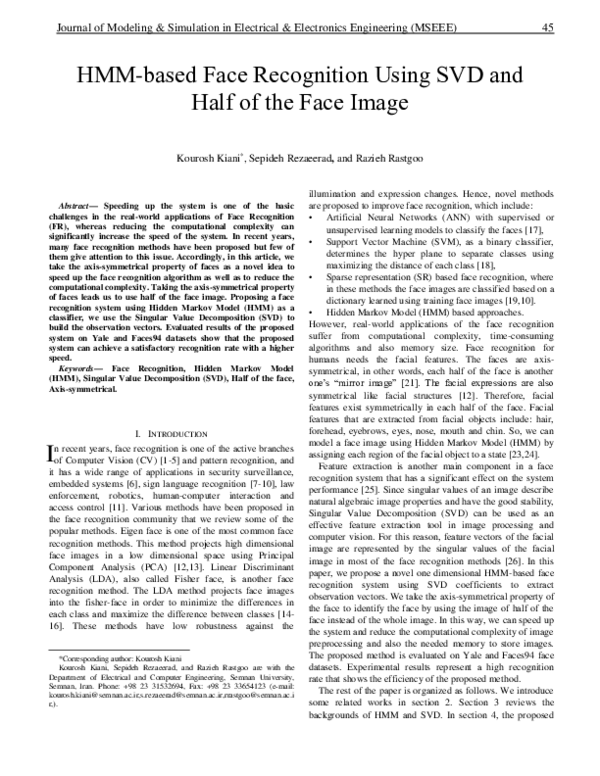 (PDF) HMM-Based Face Recognition Using SVD and Half of the Face Image