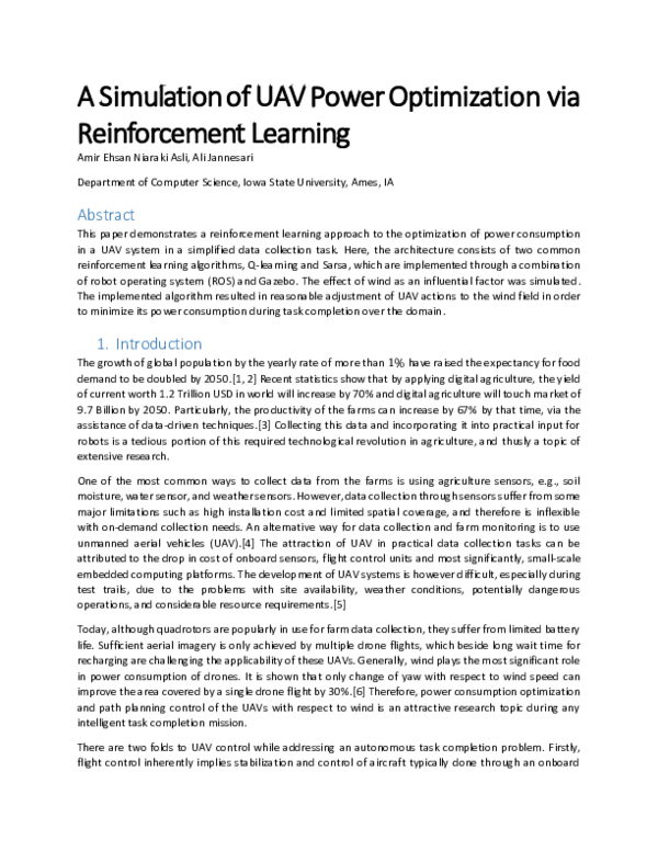 (PDF) A Simulation of UAV Power Optimization via Reinforcement Learning