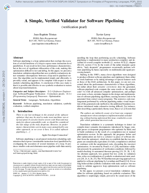 (PDF) A simple, verified validator for software pipelining Jean