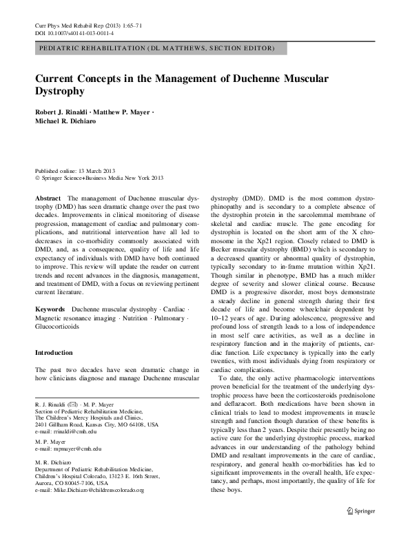 (PDF) Current Concepts in the Management of Duchenne Muscular Dystrophy