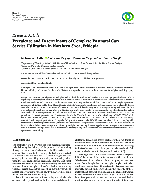 (PDF) Prevalence and Determinants of Complete Postnatal Care Service ...