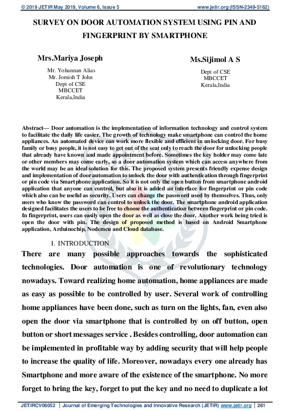 (PDF) Survey on Door Automation System Using Pin and Fingerprint by ...