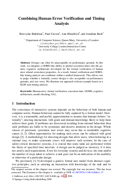 (PDF) Combining human error verification and timing analysis: a case ...