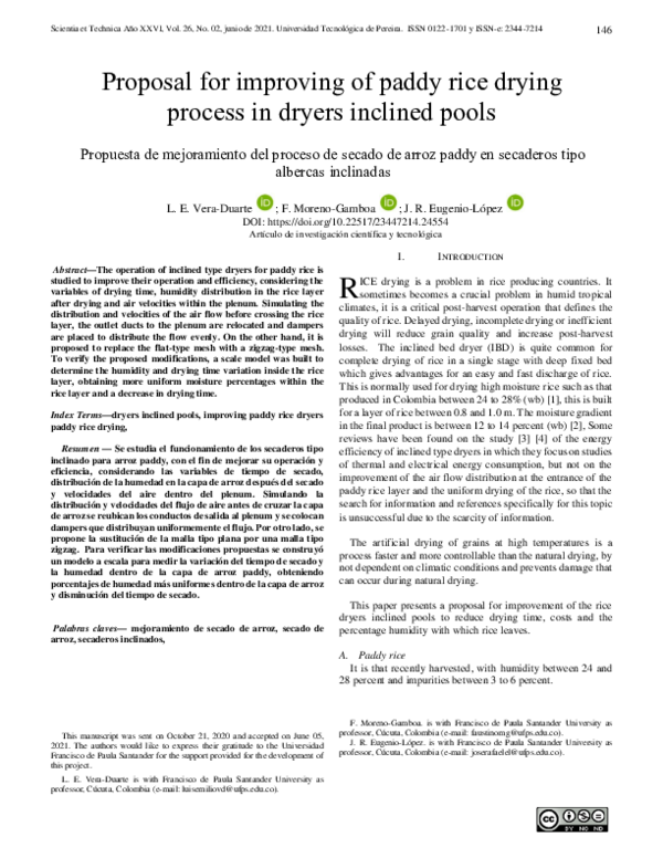 (PDF) Proposal for improving of paddy rice drying process in dryers ...