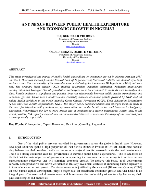 (PDF) ANY NEXUS BETWEEN PUBLIC HEALTH EXPENDITURE AND ECONOMIC GROWTH ...