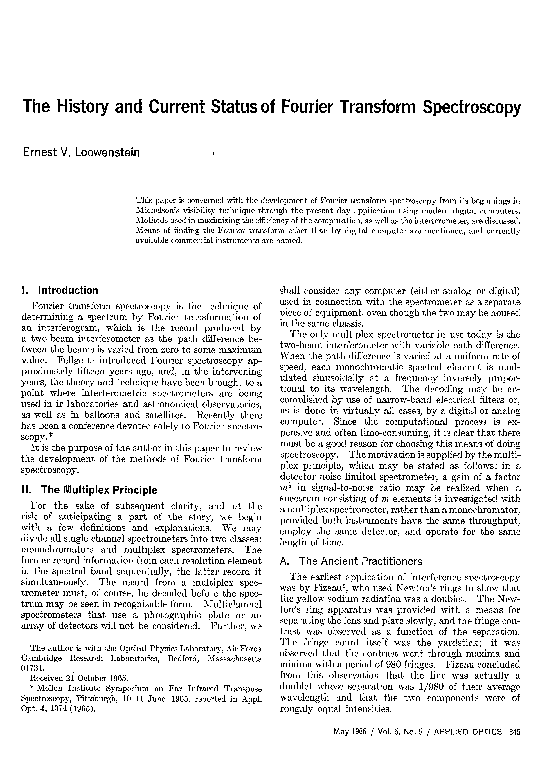 (PDF) The History and Current Status of Fourier Transform Spectroscopy