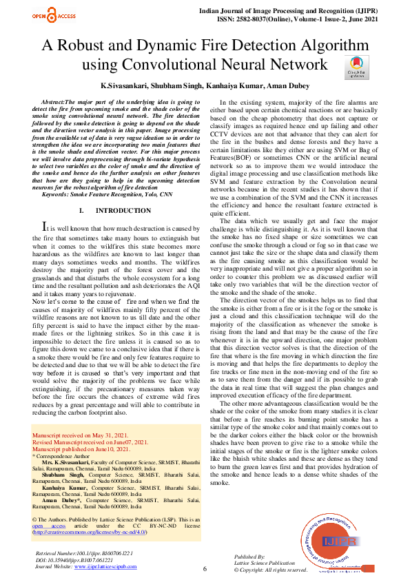 (PDF) A Robust and Dynamic Fire Detection Algorithm using Convolutional ...