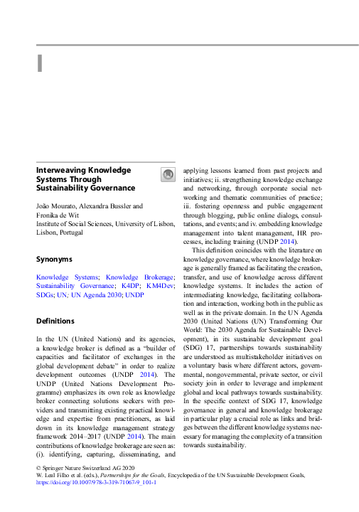 (PDF) Interweaving Knowledge Systems Through Sustainability Governance