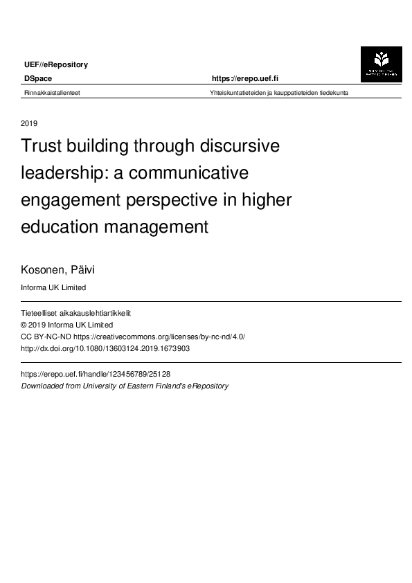 (PDF) Trust building through discursive leadership: a communicative ...