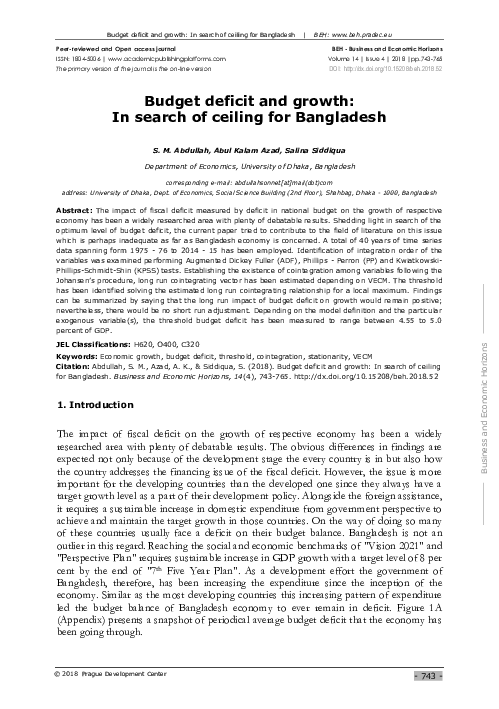 (PDF) Budget deficit and growth: In search of ceiling for Bangladesh