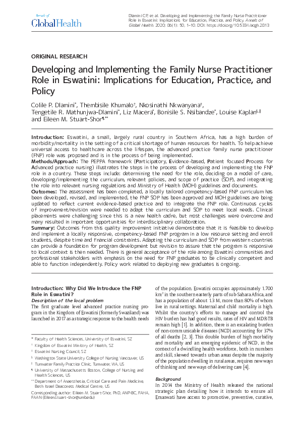 (PDF) Developing and Implementing the Family Nurse Practitioner Role in ...