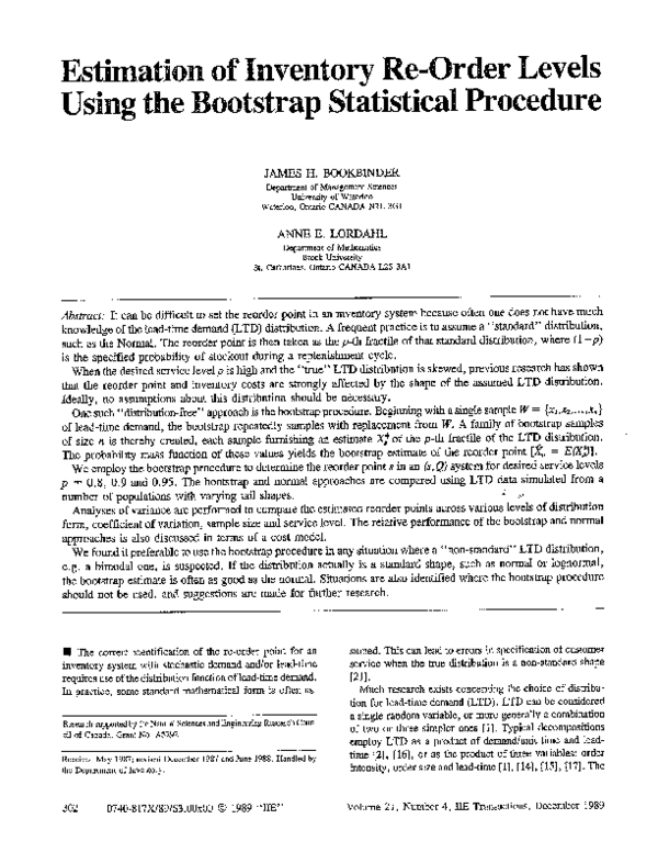 (PDF) Estimation of inventory re-order levels using the bootstrap ...